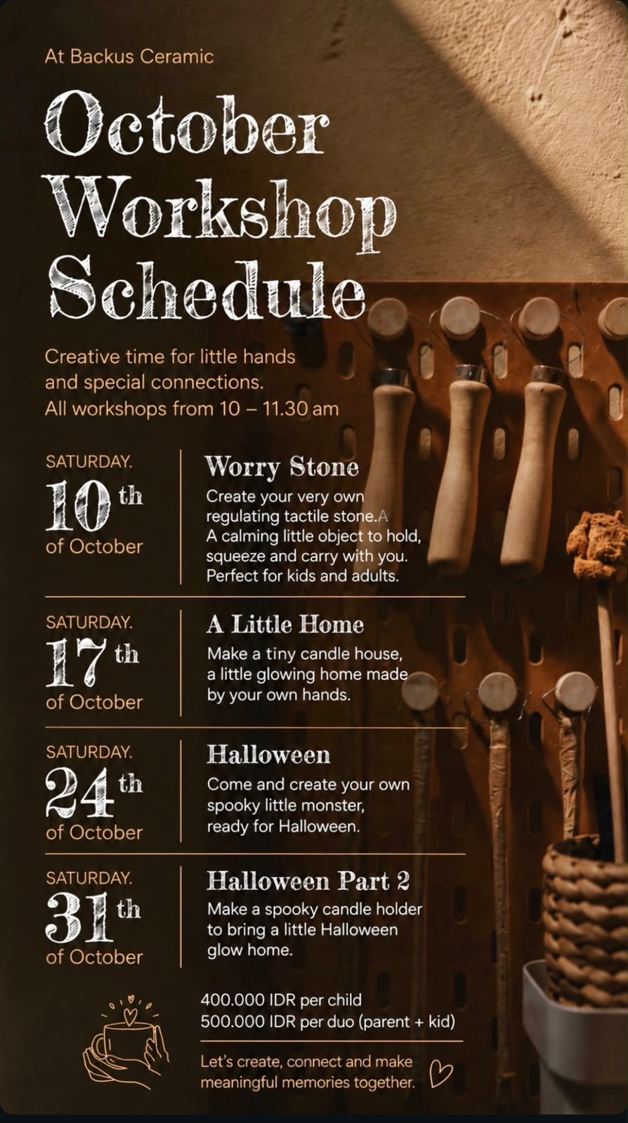 October Workshop Schedule at Backus Ceramic