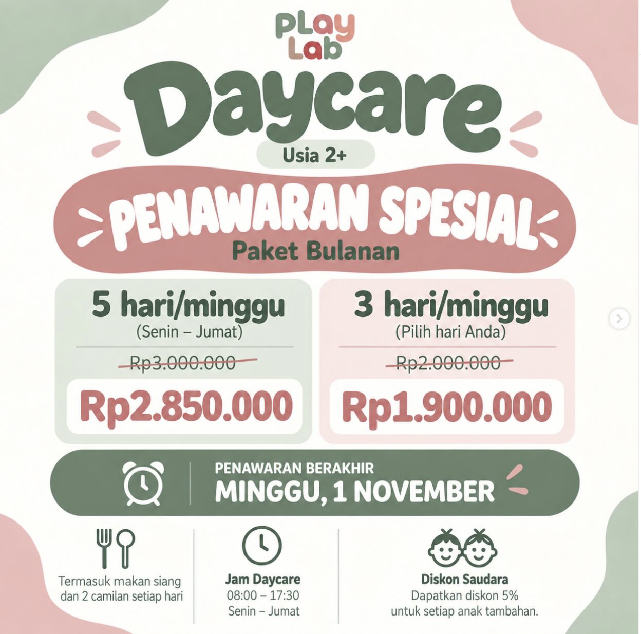 SPECIAL MONTHLY DAYCARE PRICES