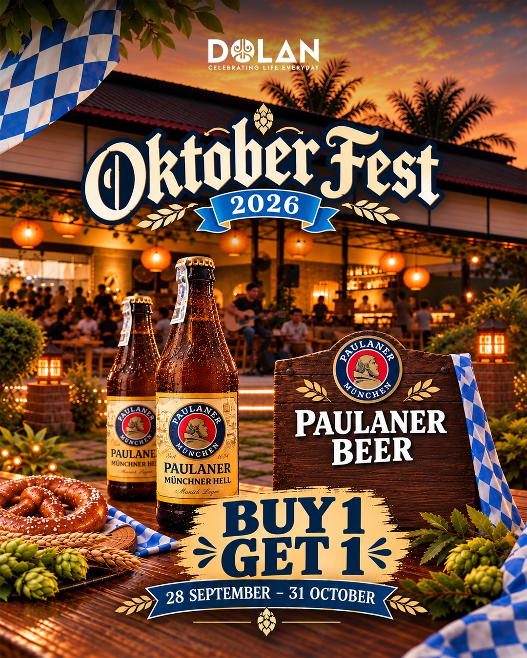 Oktoberfest is on at DOLAN, with BUY 1 GET 1 Paulaner Beer 